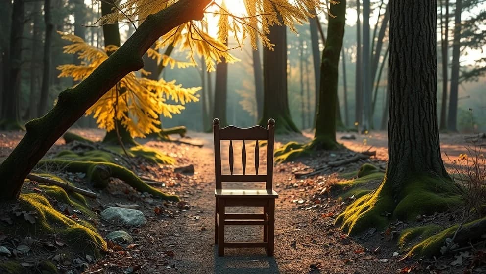 Nasse hittar en stol i skogen